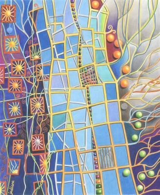 "unlocked frames of mind and matter" - coloured pencil - Drawing by Juliane Drzymalla, an artist from Hawke's Bay, New Zealand.